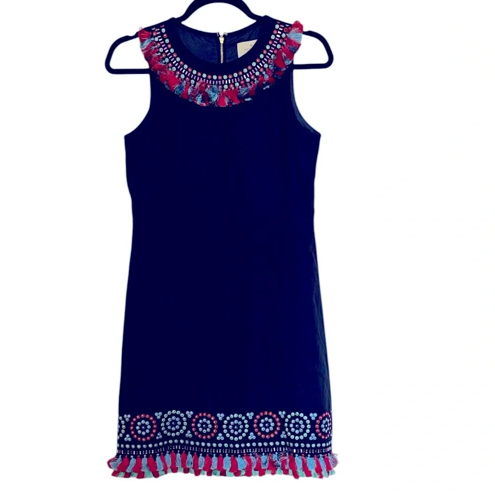 Kate Spade retail $498 New York Embroidered Tassel Beaded Dress Navy, 2
